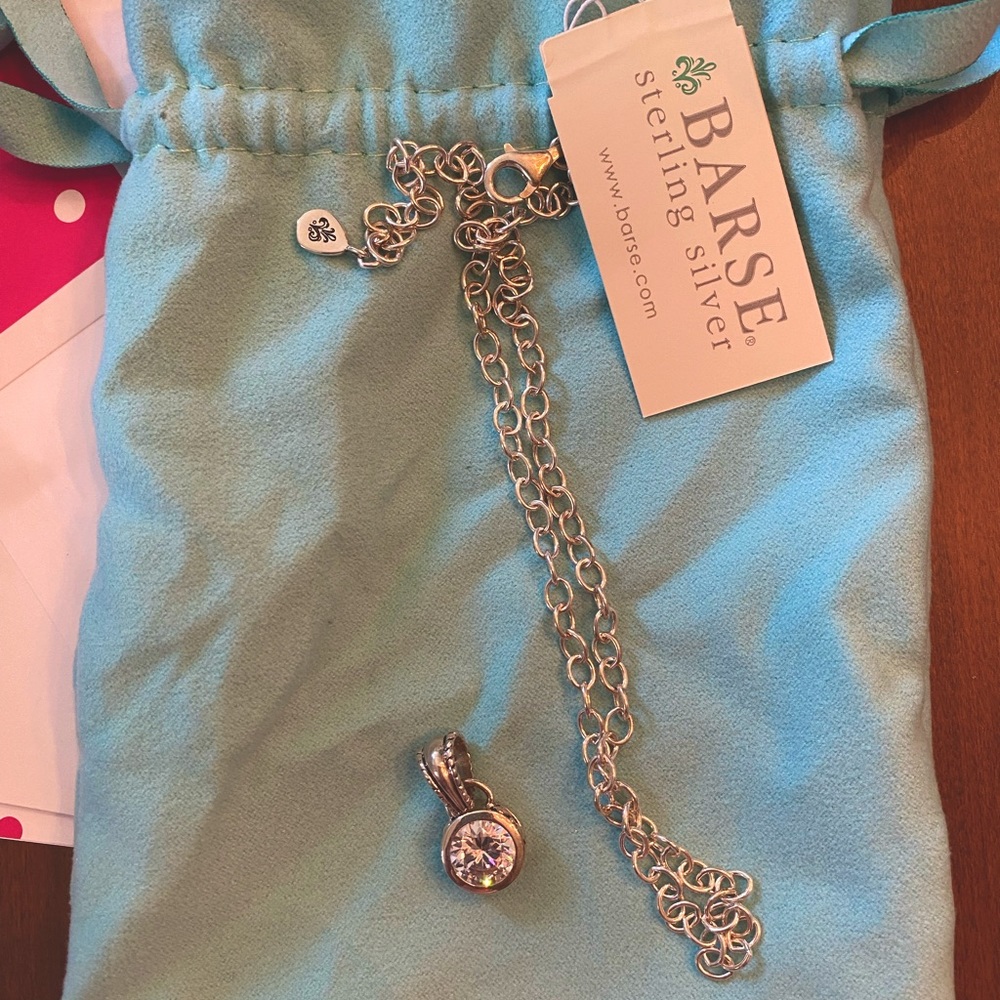 Vintage Barse Sterling Silver Chain Necklace with Crystal Charm ✨